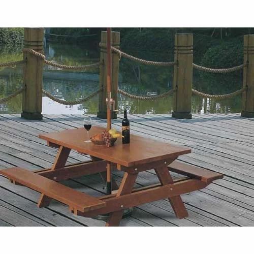 Outdoor Wooden Bench with Attach Table for Dining, 4