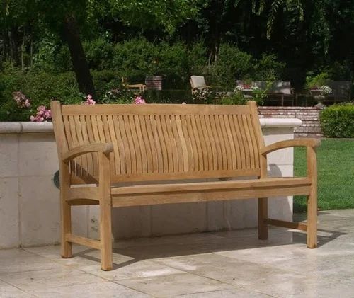 Outdoor Wooden Bench, With Backrest, 3 Seater
