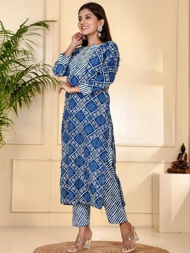 Blue Ladies Cotton Printed Suit Fabric, For Party Wear
