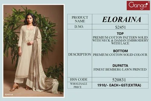 GANGA ELORAINA SEMI STITCHED PREMIUM COTTON PRINTED SALWAR SUIT