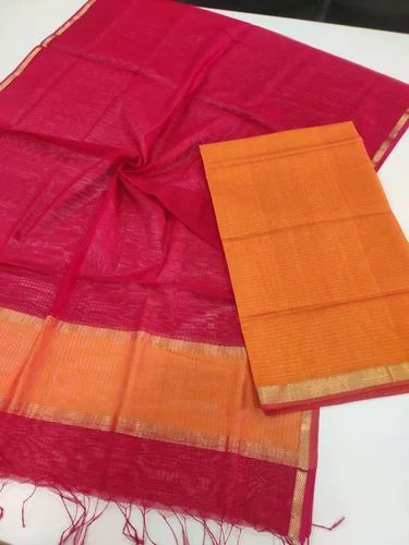 Silk Plain Maheshwari Traditional Zari Border Dresse Material