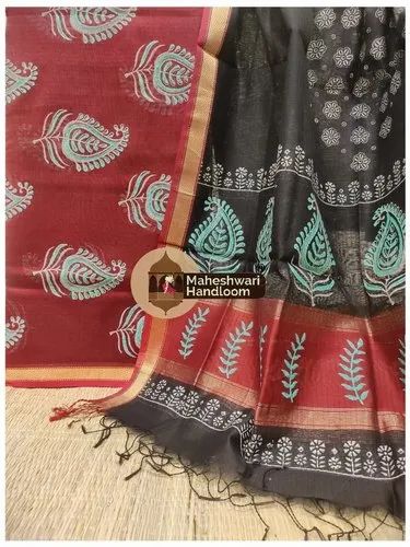 Maheshwari Maroon Red-Black Handblock Printed Suit