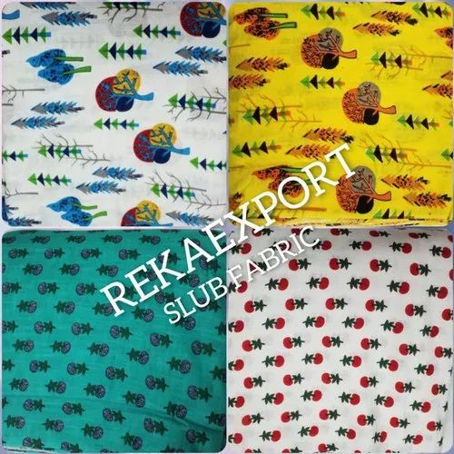 Slub cotton printed fabric, Floral, Multicolour