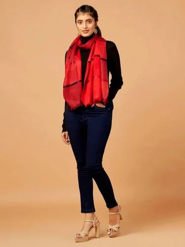Woolen Silk Red SKU AS01090559 Four Way Check Stole