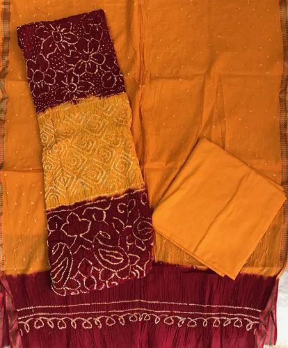 Cotton Unstitched Bandhani Suit