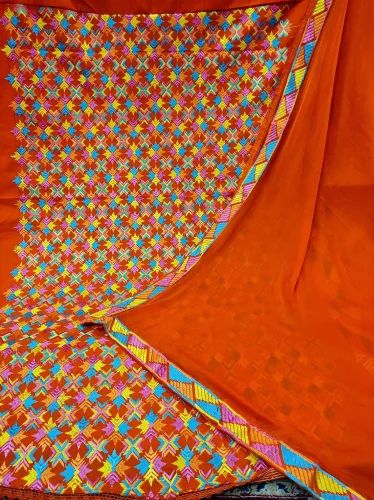 Cotton Multicolor Phulkari work suit, Unstitched