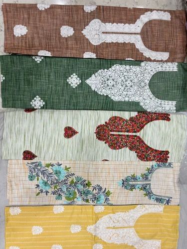 Embroidered Ladies Fancy Khadi Cotton Unstiched Suit, Unstitched