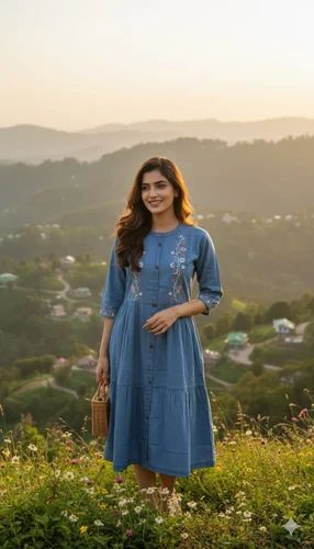 Embroidered Designer Ladies Denim Kurti