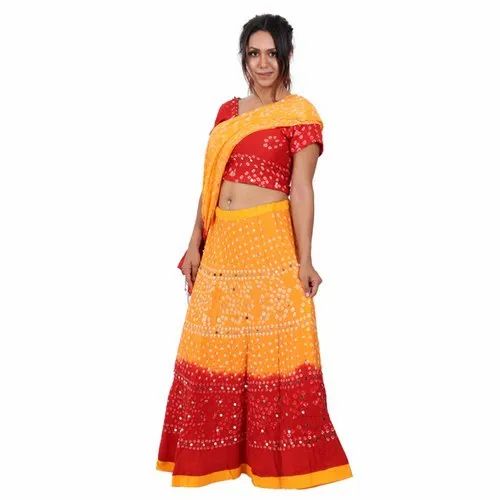 Multicolor Cotton Abendkleid Ethnic Lehenga Choli, Dry clean