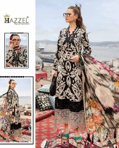 Pure Cambric Cotton With Embroidery Suit, Unstitched