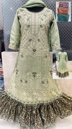 Embroidered Georgette Farshi Ladies Gharara, Stitched