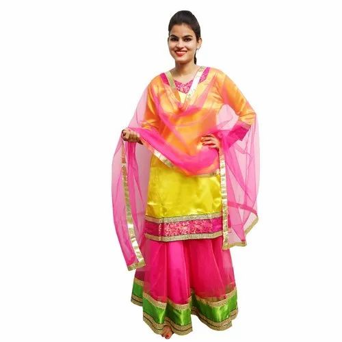 Itsmycostume Punjabi Gidda Dress Costume (3-Piece Satin & Chairma Set) - Indian Style