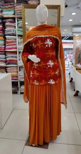 Hand Embroidered Silk Anarkali Phulkari Lehnga Set for Wedding Wear