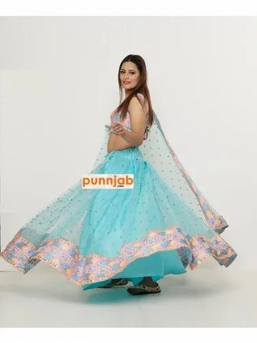 Many Color Satin Silk Premium Fabric Wedding Phulkari Dress