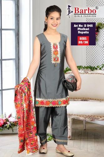 SILK D 945 Kids Girls Phulkari Suit