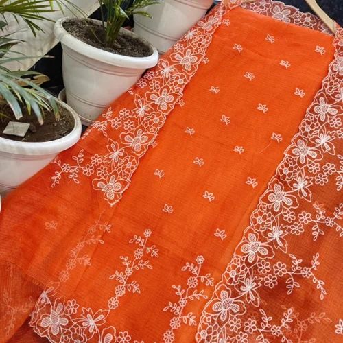 Floral Border Embroidery Unstitched Kota Doria Ladies Suit