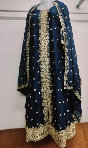 Embroidered Ladies Blue Georgette Baro Kali Churidar Suit