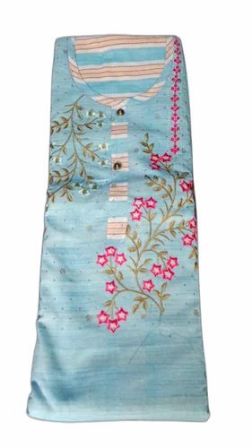 Flower Printed khadi Jharna Suit, Stitched, Sky Blue