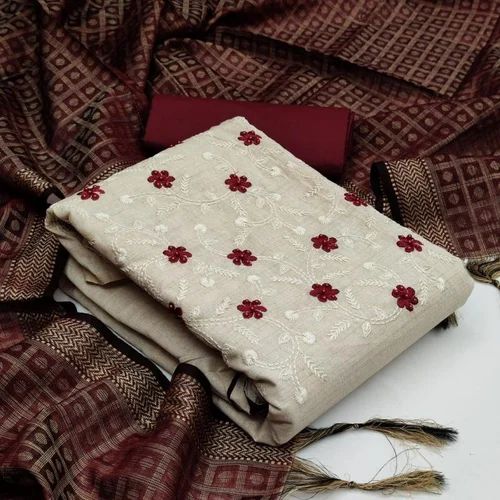 Ladies Khadi Suit, Semi Stitched