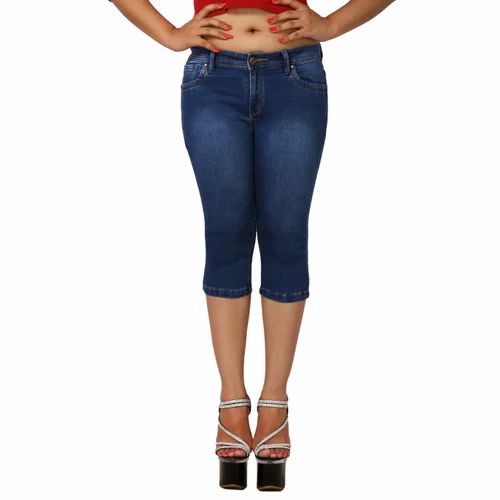 Stretchable Plain Blue Capri