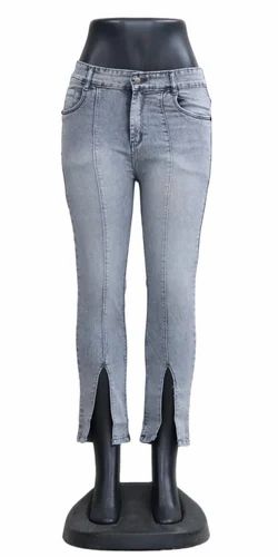 Ladies Grey Plain Boot Cut Fancy Jeans, Stretchable