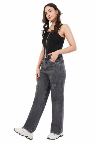 Vrone Women Shadow Grey Denim Ripped Jeans
