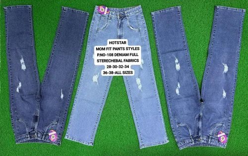 Blue Denim Mom Fit Jeans Full Stretchable, Size: 28-30-32-34-36-38