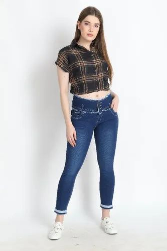 ZXN Clothing Women Premium Stretchable Slim Fit Rugged Blue Denim Jeans