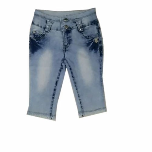 Stretchable Denim Girls Fancy Capri