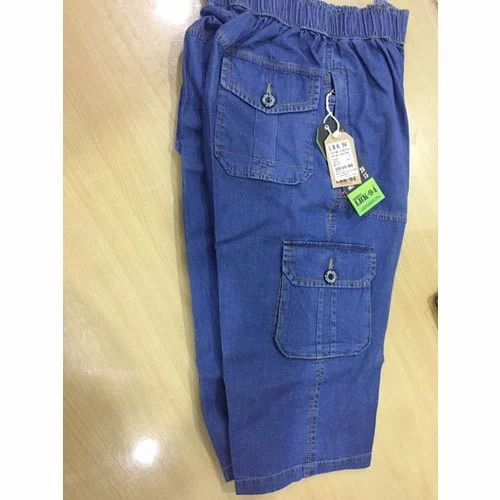 Mens Denim Blue Stretchable Capri Jeans, Size: S & L