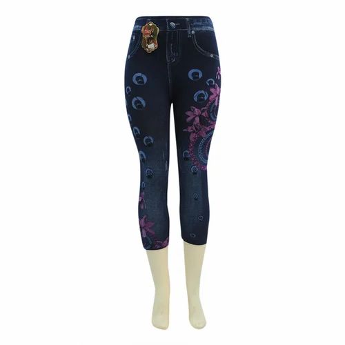 Denim Printed Jeans Designer Capri