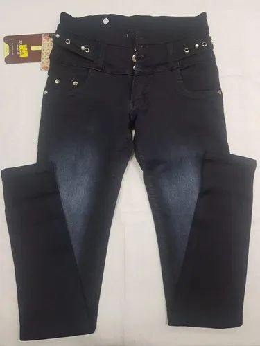 Regular Ladies Black Faded Denim Jeans, Waist Size: 28-36