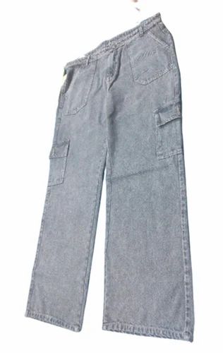 Regular Ladies Grey Faded Denim Jeans, Button, High Rise