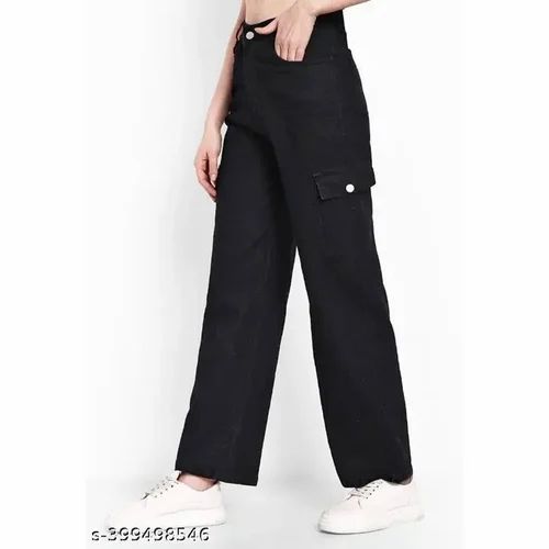 Women Denim Black Cargo Jeans