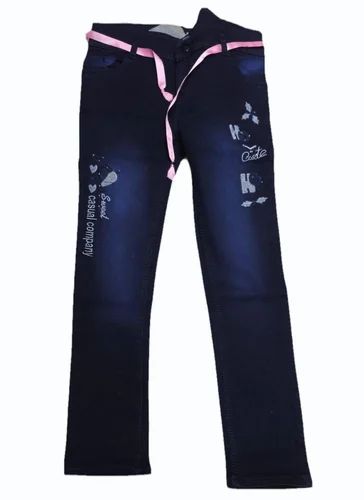 Regular Ladies Blue Printed Denim Jeans, Button, Ultra Low Rise