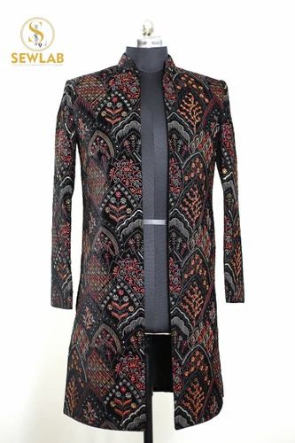 Black Thread Embroidered Indo Western Sherwani