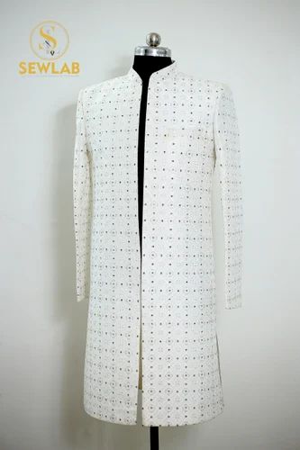 White Thread Sequins Embroidered Indo Western Sherwani