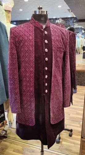 Maroon Party Wear Thread and Sequence Work Koti Style Men Indowestern