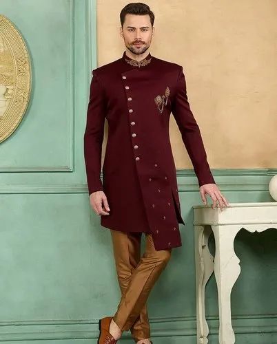 Mehroon Party Wear Men Achakan
