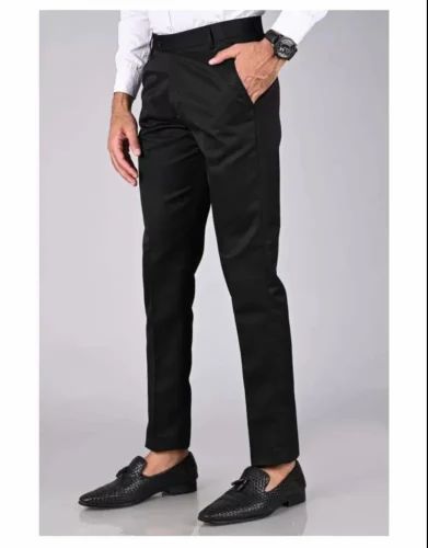 MIX BLEND FABRIC 18 COLOURS Men Black Formal Pant, Slim Fit