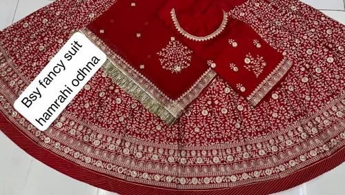 Wedding Red Cotton Rajputi Poshak Fancy Suit Hamrahi Odhna