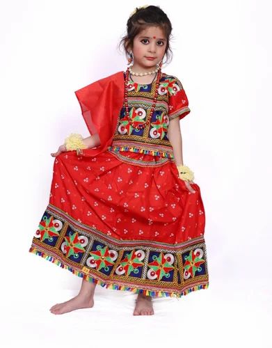 Embroidered Multicolor Kids Navratri Garba Dress, Machine wash, Size: Large