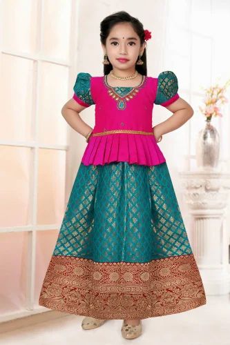 Kids Diamond Silk Pattu Pavadai Set