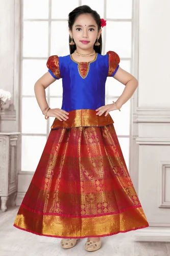 Kids Plain Silk Pattu Pavadai Set