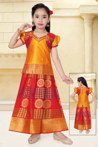 Kids Chanderi Silk Pattu Pavadai Set