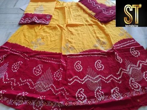 Red and yellow combination Stone work Cotton Rajputi Poshak
