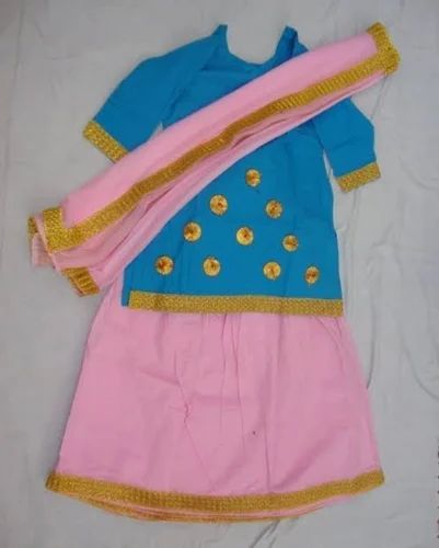 Traditional Punjabi Giddha Dress 3-Piece Set in Cotton with Gota Patti Work (Patiala Style)
