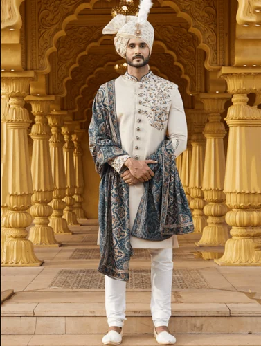 Cream Groom Wedding Sherwani