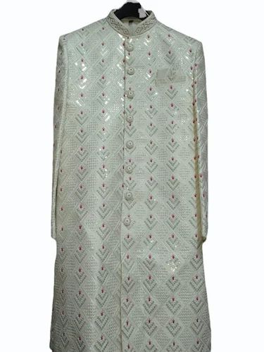White Groom Embroidered Wedding Sherwani