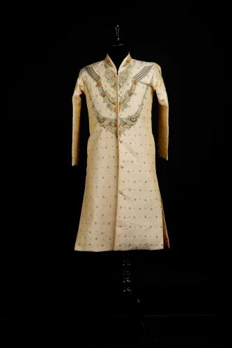 Cream Men Groom Sherwani